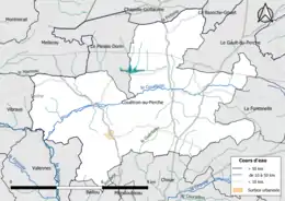 Carte en couleur présentantle réseau hydrographique de la commune