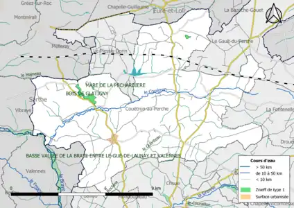 Carte des ZNIEFF de type 1 localisées sur la commune.