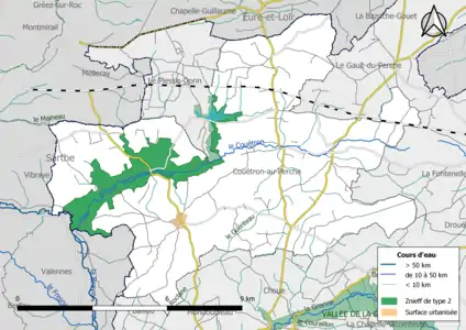 Carte des ZNIEFF de type 2 localisées sur la commune.