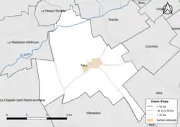 Carte en couleur présentantle réseau hydrographique de la commune