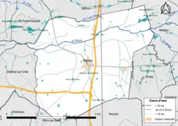 Carte en couleur présentantle réseau hydrographique de la commune