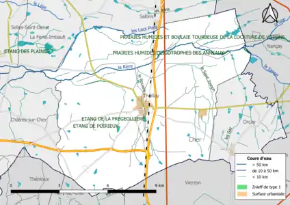 Carte des ZNIEFF de type 1 localisées sur la commune.