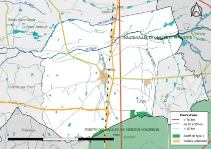 Carte des ZNIEFF de type 2 localisées sur la commune.