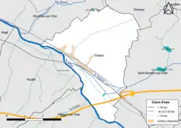 Carte en couleur présentantle réseau hydrographique de la commune