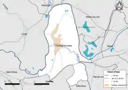 Carte en couleur présentantle réseau hydrographique de la commune