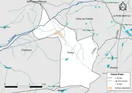 Carte en couleur présentantle réseau hydrographique de la commune