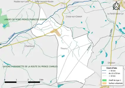 Carte des ZNIEFF de type 1 localisées sur la commune.