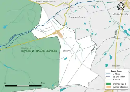 Carte des ZNIEFF de type 2 localisées sur la commune.