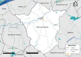 Carte en couleur présentantle réseau hydrographique de la commune