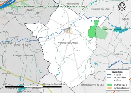 Carte des ZNIEFF de type 1 localisées sur la commune.