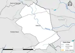 Carte en couleur présentantle réseau hydrographique de la commune