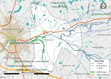 Carte des ZNIEFF de type 1 localisées sur la commune.