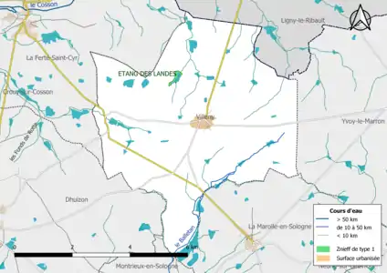 Carte des ZNIEFF de type 1 localisées sur la commune.