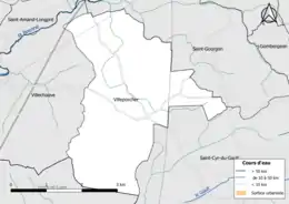 Carte en couleur présentantle réseau hydrographique de la commune