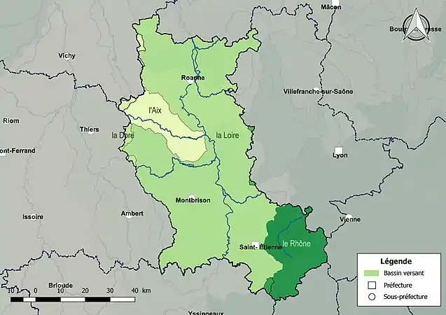 Les principaux bassins versants de la Loire.