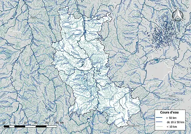 Carte de l'ensemble du réseau hydrographique de la Loire.