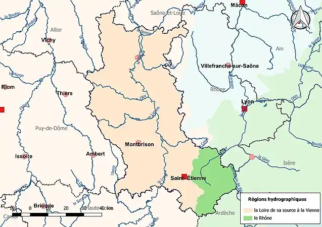 La Loire est découpé en deux régions hydrographiques.