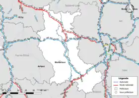 Carte du réseau routier national (autoroutes et routes nationales) dans le département de la Loire