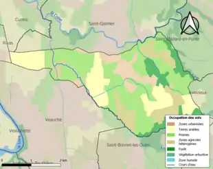 Carte en couleurs présentant l'occupation des sols.