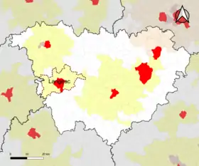 Localisation de l'aire d'attraction de Langeac dans le département de la Haute-Loire.