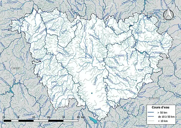 Carte de l'ensemble du réseau hydrographique de la Haute-Loire.