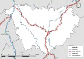 Carte du réseau routier national (autoroutes et routes nationales) dans le département de la Haute-Loire