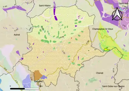 Carte montrant en couleurs le zonage géologique simplifié d'une commune