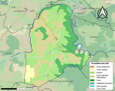 Carte en couleurs des infrastructures et de l'occupation des sols de la commune.