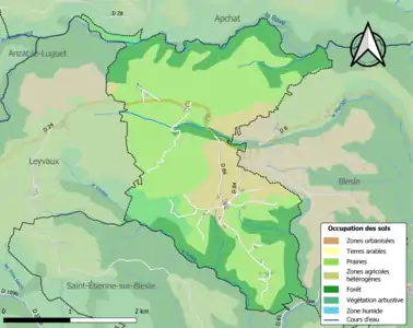 Carte en couleurs des infrastructures et de l'occupation des sols de la commune.