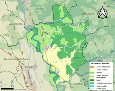 Carte en couleurs des infrastructures et de l'occupation des sols de la commune.