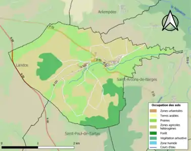 Carte en couleurs des infrastructures et de l'occupation des sols de la commune.