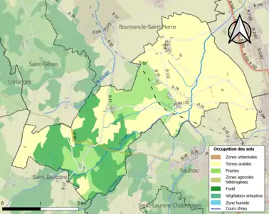 Carte en couleurs des infrastructures et de l'occupation des sols de la commune.