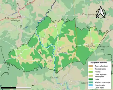 Carte en couleurs des infrastructures et de l'occupation des sols de la commune.