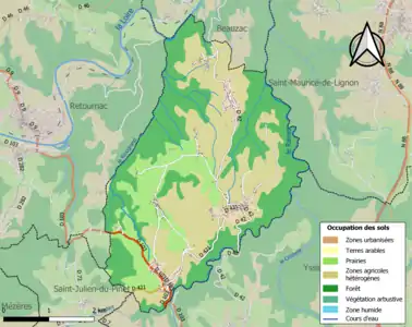 Carte en couleurs des infrastructures et de l'occupation des sols de la commune.