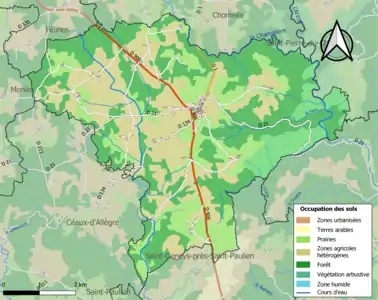 Carte en couleurs des infrastructures et de l'occupation des sols de la commune.