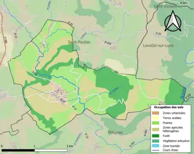 Carte en couleurs des infrastructures et de l'occupation des sols de la commune.