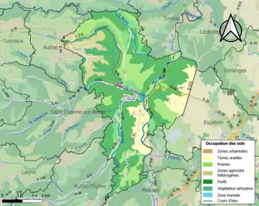 Carte en couleurs des infrastructures et de l'occupation des sols de la commune.