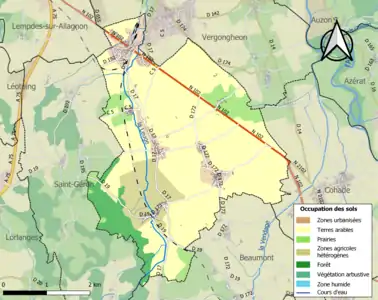 Carte en couleurs des infrastructures et de l'occupation des sols de la commune.