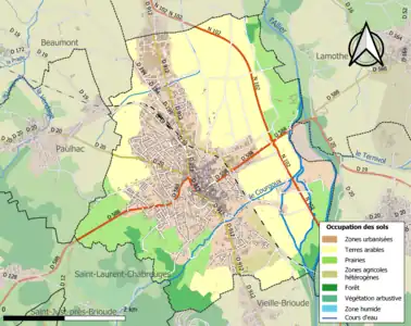 Carte en couleurs des infrastructures et de l'occupation des sols de la commune.