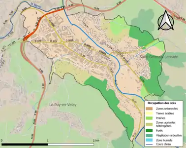 Carte en couleurs des infrastructures et de l'occupation des sols de la commune.