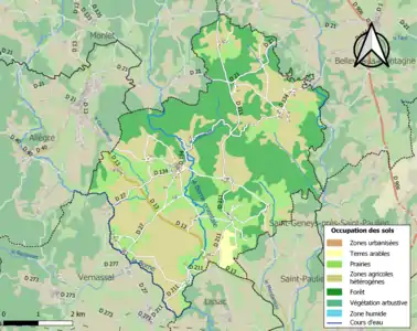 Carte en couleurs des infrastructures et de l'occupation des sols de la commune.