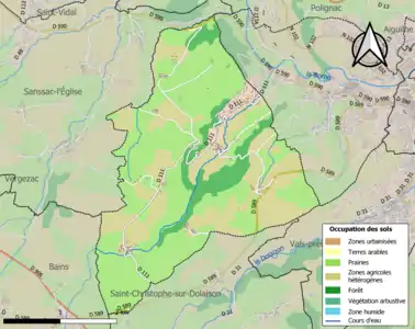 Carte en couleurs des infrastructures et de l'occupation des sols de la commune.