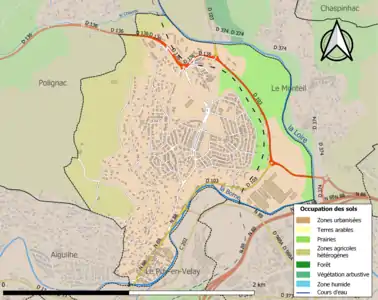 Carte en couleurs des infrastructures et de l'occupation des sols de la commune.