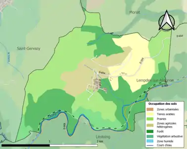 Carte en couleurs des infrastructures et de l'occupation des sols de la commune.