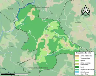 Carte en couleurs des infrastructures et de l'occupation des sols de la commune.