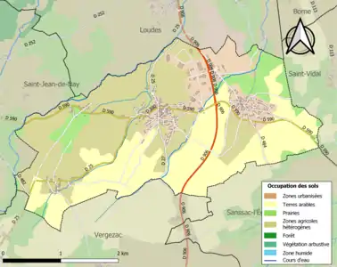 Carte en couleurs des infrastructures et de l'occupation des sols de la commune.