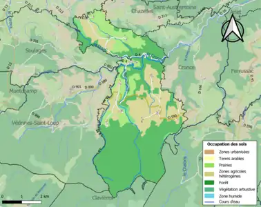 Carte en couleurs des infrastructures et de l'occupation des sols de la commune.