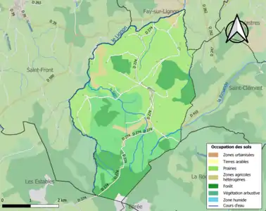 Carte en couleurs des infrastructures et de l'occupation des sols de la commune.