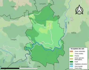 Carte en couleurs des infrastructures et de l'occupation des sols de la commune.