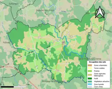 Carte en couleurs des infrastructures et de l'occupation des sols de la commune.